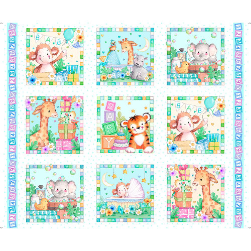 Quilting Treasures Fabrics Little Ones Helz Cuppleditch Blue Baby Animal Picture Patch Panel