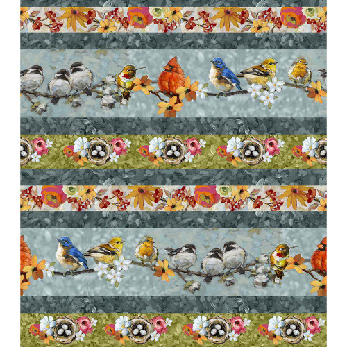 Quilting Treasures Fabrics Joyful Garden Birds Flowers Repeating Stripe