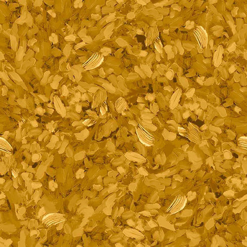 Quilting Treasures Fabrics Joyful Garden Yellow Gold Palette Knife Texture, close-up image of fabric with a textured, painterly knife-processed design in yellow and gold hues.