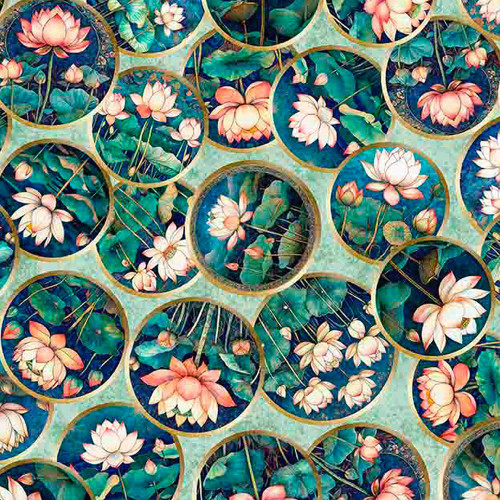 Quilting Treasures Fabrics Serenity Dan Morris Green Lotus Floral Medallions