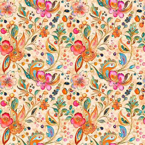 Quilting Treasures Fabrics Fluttering Gardens Dan Morris Cream Floral Paisley