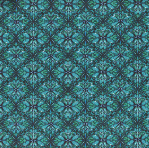 Quilting Treasures Fabrics Royale Dan Morris Teal Blue Green Floral Tile