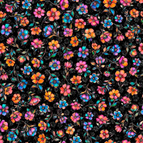 Quilting Treasures Fabrics Fluttering Gardens Dan Morris Black Small Flower
