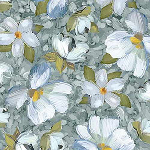 Quilting Treasures Fabrics Joyful Garden Blue Grey Daisy