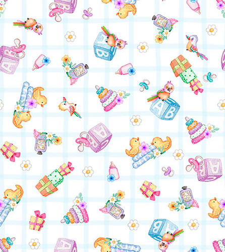 Quilting Treasures Fabrics Little Ones Helz Cuppleditch White Cream Birds and Toys