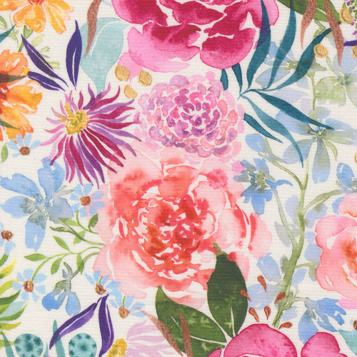 Moda Fabrics Soulstice Create Joy Project Midsummer Bloom Floral Watercolor Cream Pink Purple