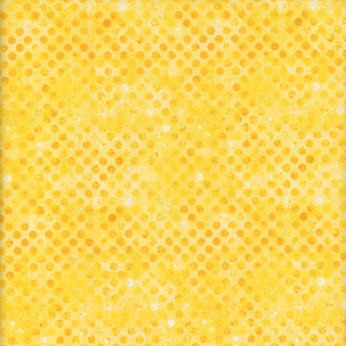 Lumin Fabrics White Owl Textiles Fundamentals Codici Sunshine Yellow, yellow fabric with a pattern of small, evenly distributed darker yellow and white polka dots