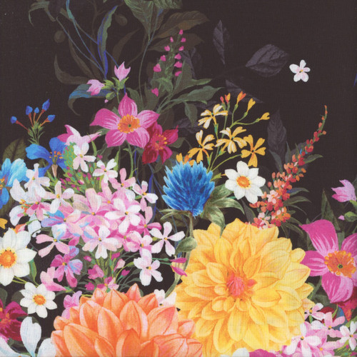 Windham Fabrics Midnight Blooms Whimsical Floral Garden Black