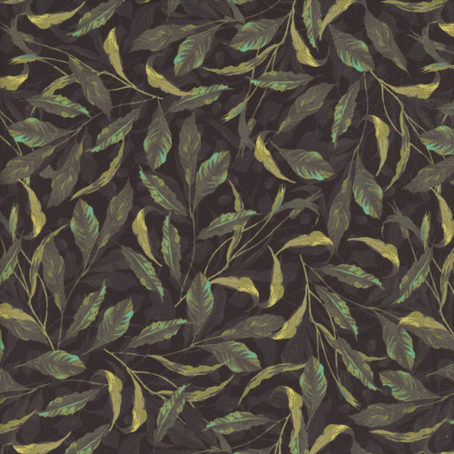 Windham Fabrics Midnight Blooms Foliage Greenery Black