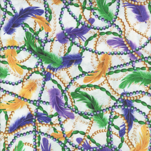 Quilting Treasures Fabrics Mardi Gras Feathers Beads Purple Yellow White