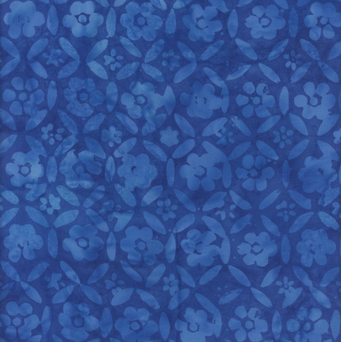 Windham Fabrics Anthology Batiks Mediterranean Sea Jacqueline de Jonge Royal Blue Picnic, vibrant blue batik fabric with intricate floral and leaf patterns.