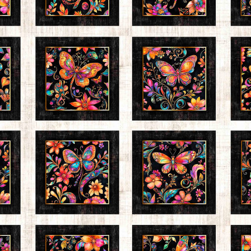 Quilting Treasures Fabrics Fluttering Gardens Dan Morris Butterfly Floral Panel