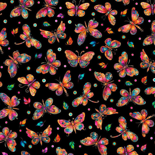 Quilting Treasures Fabrics Fluttering Gardens Dan Morris Black Butterflies