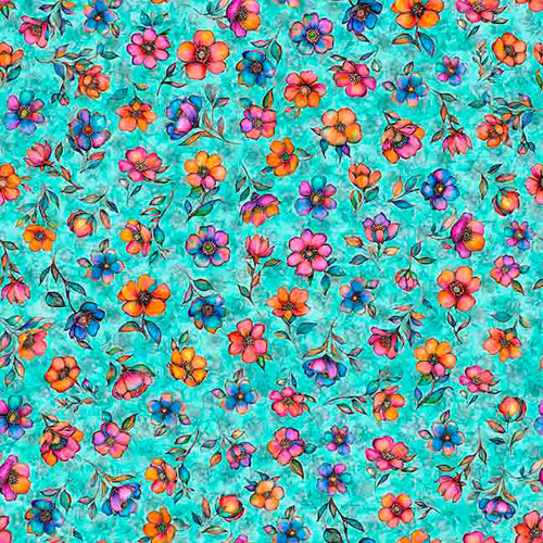 Quilting Treasures Fabrics Fluttering Gardens Dan Morris Teal Blue Small Floral