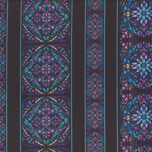 Quilting Treasures Fabrics Royale Dan Morris Black Stained Glass Floral Stripe