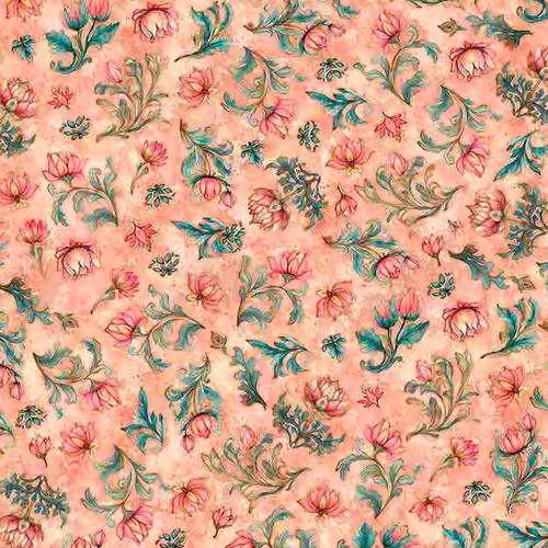 Quilting Treasures Fabrics Serenity Dan Morris Pink Coral Lotus Floral