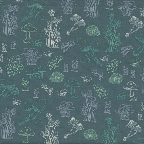 Andover Fabrics Celestial Garden by Alexandra Bordallo Forest Fungi Twilight Teal