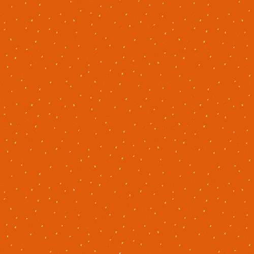 Andover Fabrics Celestial Garden by Alexandra Bordallo Starlit Sky Orange, fabric with a vibrant orange background and small white star patterns.