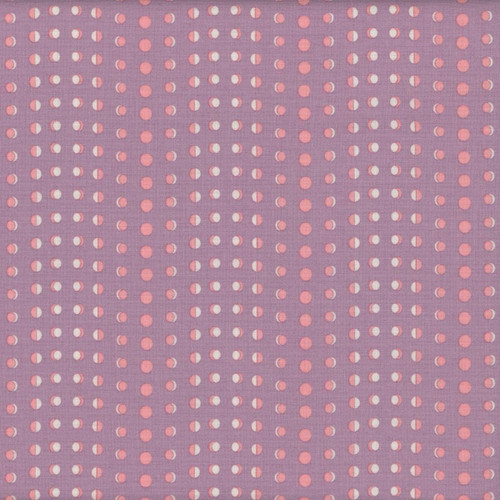 Andover Fabrics Celestial Garden by Alexandra Bordallo Tidal Moon Purple, fabric with pink and white dots on a purple background.