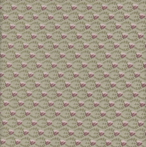 Andover Fabrics Forest Glen by Renee Nanneman Clover Chain Sagebrook, floral fabric pattern with pink and green colors.