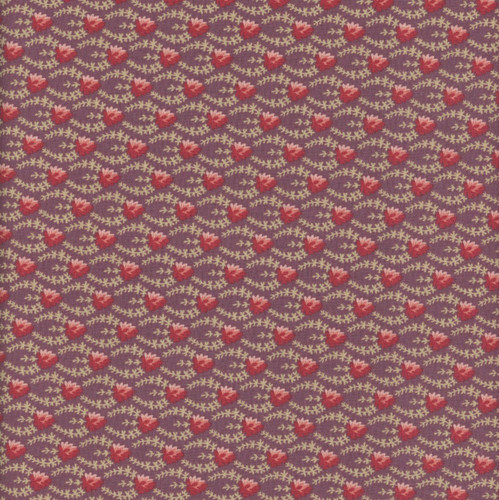 Andover Fabrics Forest Glen by Renee Nanneman Clover Chain Eggplant, close-up of a fabric with a floral pattern in shades of pink, green, and purple.