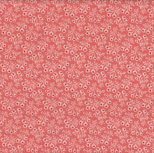 Andover Fabrics Forest Glen by Renee Nanneman Woodruff Cinnabar, fabric with a pinkish background and white floral pattern.
