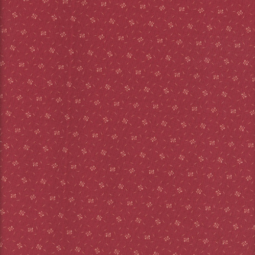 Andover Fabrics Forest Glen by Renee Nanneman Alpine Raspberry, detailed fabric pattern with small floral and leaf motifs on a red background.