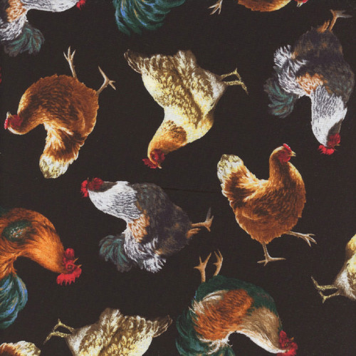 Timeless Treasures Fabrics Farm Fresh Tossed Chickens Black