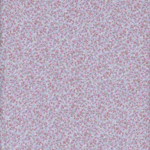 Andover Fabrics Petite Fleur by Makower UK Petals Blue, fabric with small pink, purple, and green floral pattern on a light blue background.