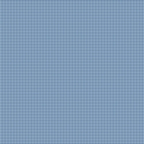 Andover Fabrics Petite Fleur by Makower UK Gingham Blue, close-up of blue and white gingham fabric pattern.