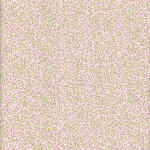 Andover Fabrics Petite Fleur by Makower UK Vine Pink, fabric with a pink floral vine pattern on a cream background.