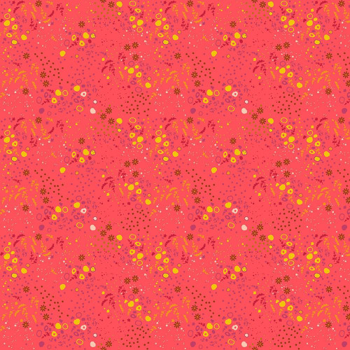 Andover Fabrics Sun Print 2026 Equanimity Strawberry, vibrant pink fabric with colorful floral and abstract print design.