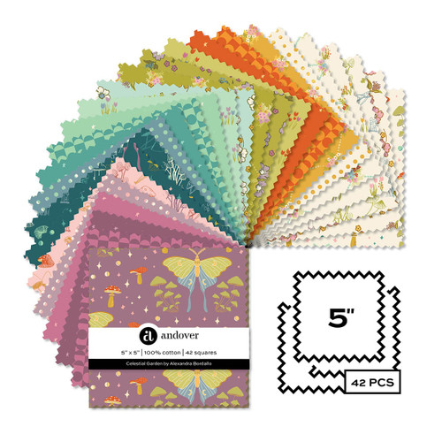 Andover Fabrics Celestial Garden by Alexandra Bordallo Charm Squares 5 Inch 42 Cuts Each