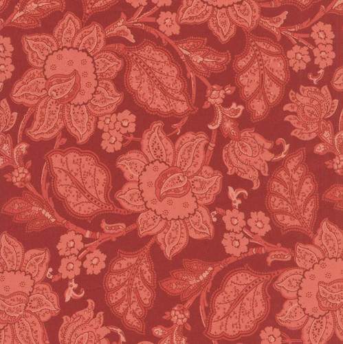 Andover Fabrics Forest Glen by Renee Nanneman Jacobean 108 inch wide quilt back Raspberry, floral pattern with large flowers and leaves in shades of red and pink.
