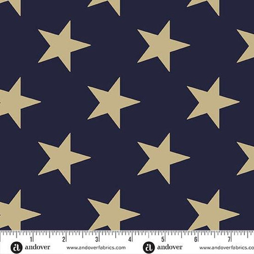 Andover Fabrics Fredericksburg Revisited by Jo Morton Star Spangled quilt back fabric, 108 inch wide, navy blue with beige stars.