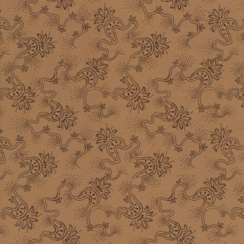 Andover Fabrics Fredericksburg Revisited by Jo Morton Filigree 108 inch wide quilt back Parchment, fabric with a detailed and intricate paisley-like pattern in dark brown on a light parchment background.