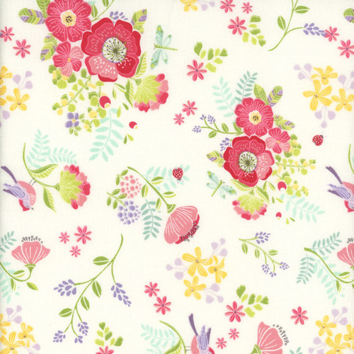 Riley Blake Fabrics Awakening Spring Flowers Lady Bugs Birds Cream