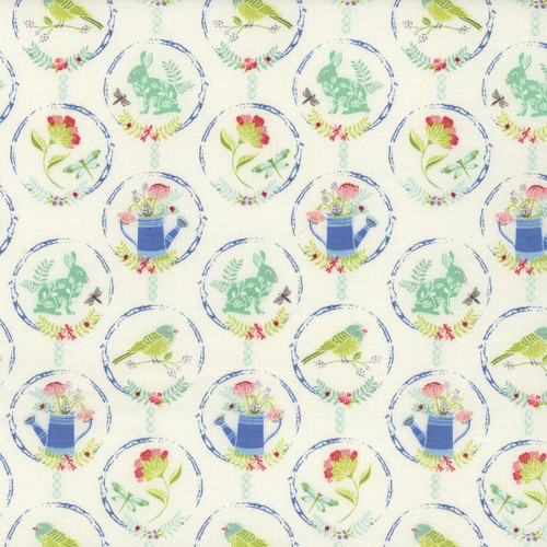 Riley Blake Fabrics Awakening Spring Charms Bunnies Watering Cans Flowers Cream