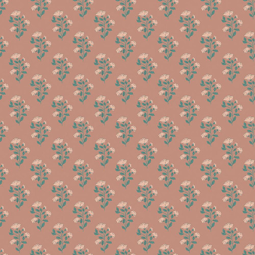 Riley Blake Fabrics Ambleside Flower Stems Dusty Rose Pink, floral pattern with pink flowers and green leaves on a dusty rose pink background.