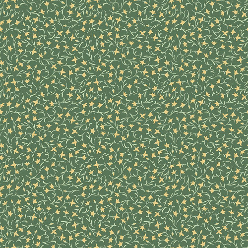 Riley Blake Fabrics Ambleside Lily Flower Toss Green, floral fabric pattern with green background and yellow flower and vine design