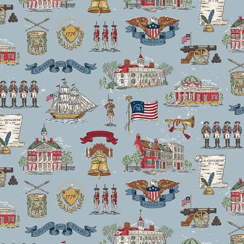 Riley Blake Fabrics Independence American Icons Independence Hall Mount Vernon Boston Blue