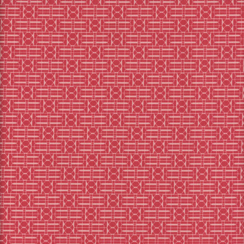 Riley Blake Fabrics Awakening Trellis Geometric Cayenne, red and pink trellis pattern fabric with interconnected geometric shapes.