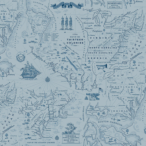 Riley Blake Fabrics Independence Colonial Map Thirteen Colonies Blue