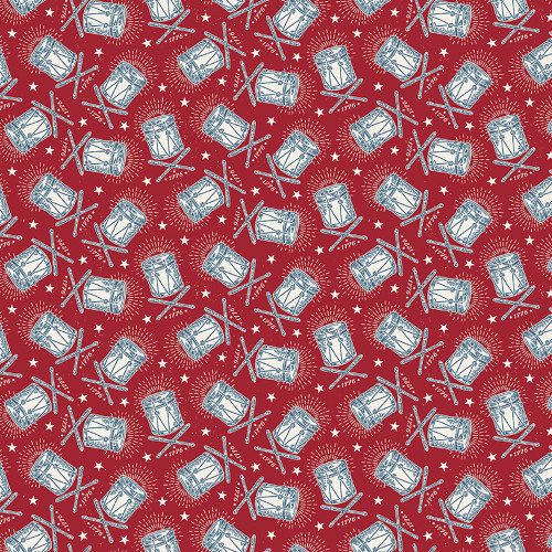 Riley Blake Fabrics Independence Freedom Drums Red Cherry Tart