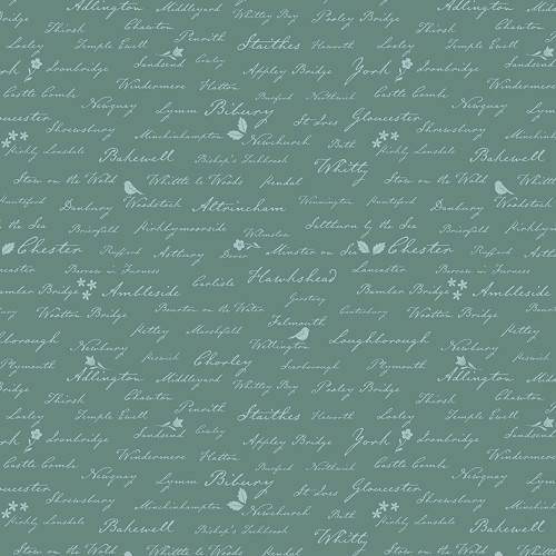 Riley Blake Fabrics Ambleside English Town Names Teal