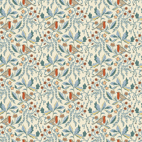 Riley Blake Fabrics Ambleside Cream Blue Birds Hedgerow Foliage