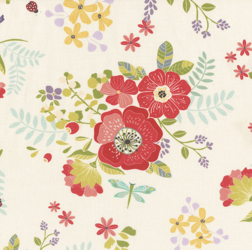 Riley Blake Fabrics Awakening Spring Flowers 108 inch Quilt Backing Cream Red Blue Green