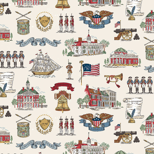 Riley Blake Fabrics Independence American Icons Independence Hall Mount Vernon Boston Cream