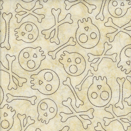 Quilting Treasures Fabrics Creepin It Real Dan Morris Stitched Skulls Cream