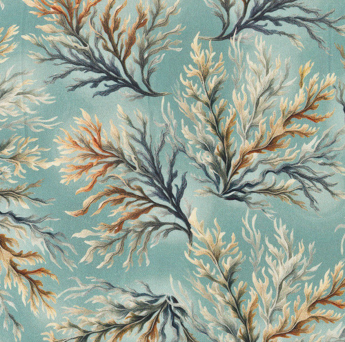 Benartex Fabrics Coastal Escape  Nicole DeCamp Coral 108 Inch Wide Quilt Back Ocean Blue